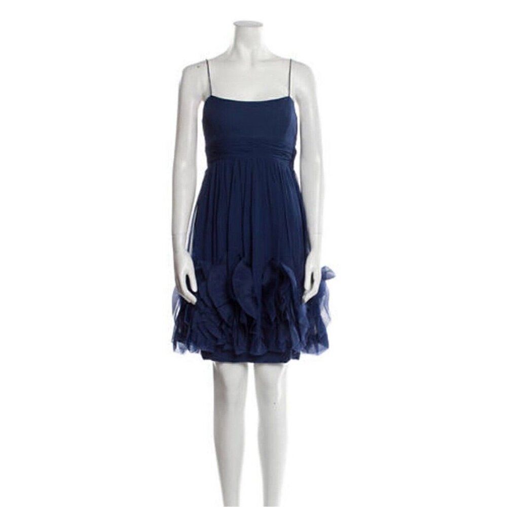 Marchesa Authentic Solid Navy Blue Silk A Line Tank Mini Dress 2 Xs